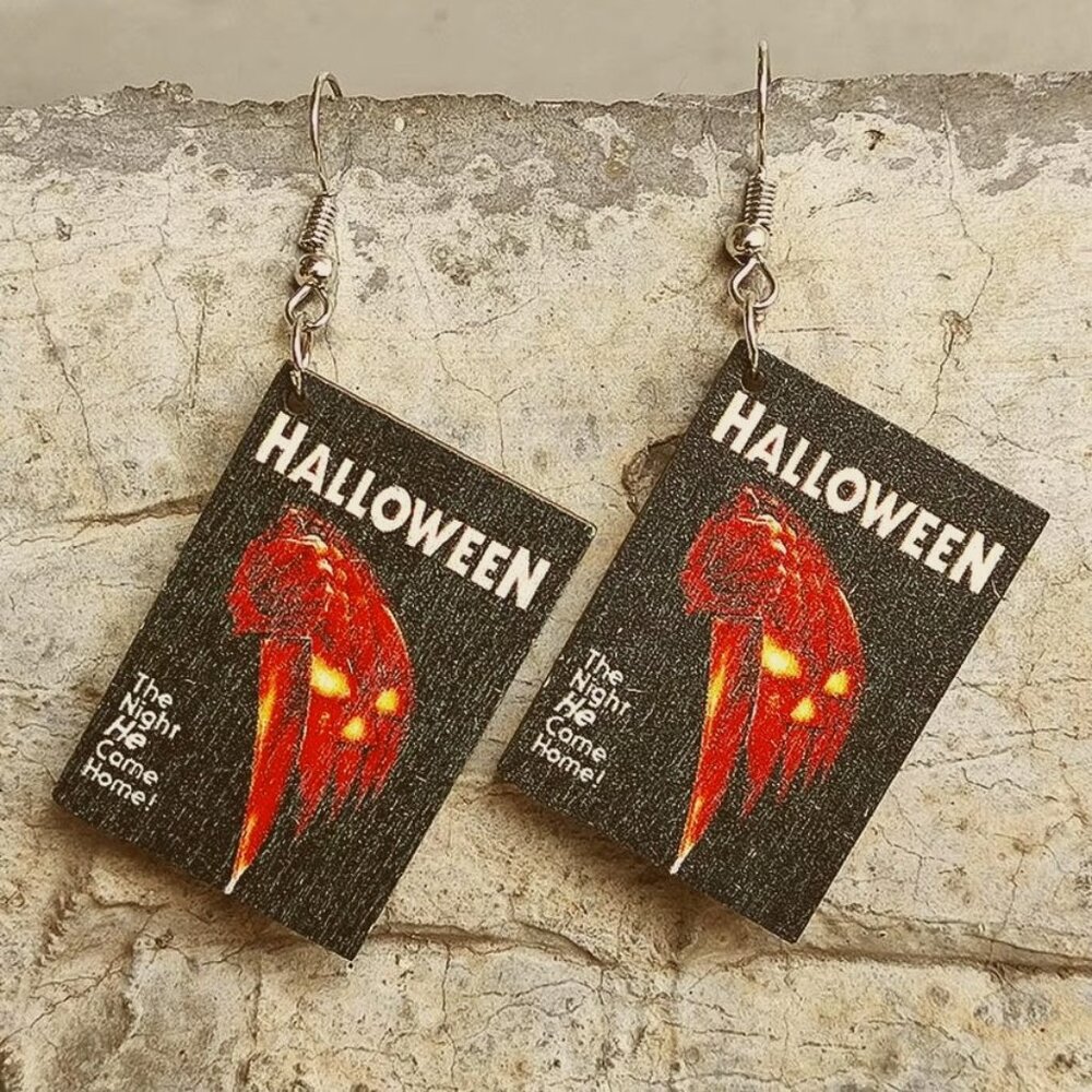 Michael Myers Halloween Earrings 🎃 | Wooden Movie Poster | Horror Film Jewelry